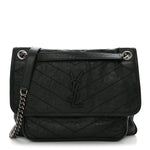 Crinkled Lambskin Matelasse Monogram Medium Niki Chain Satchel Dark Green