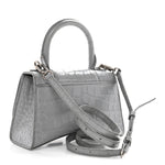 Shiny Calfskin Crocodile Embossed Hourglass Top Handle Bag XS Balenciaga Grey