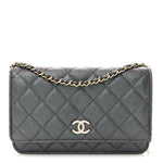 Iridescent Caviar Quilted Wallet On Chain WOC Green