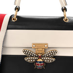Calfskin Sylvie Web Small Queen Margaret Top Handle Bag Black White