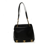 Lambskin Triple CC Shoulder Bag Black