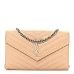 Grain De Poudre Matelasse Chevron Monogram Chain Wallet Nude Powder