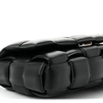 Lambskin Maxi Intreccio Padded Chain Cassette Crossbody Bag Black
