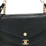 Sheepskin Chevron Quilted Mini Double Chevron Flap Black