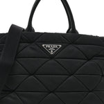 Re-Nylon Nappa Triangle Quilted Padded Medium Double Handled Zip Tote Black