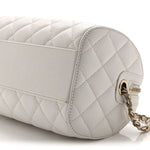 Caviar Quilted Barrel Clutch With Chain White