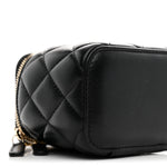 Lambskin Quilted Mini Pearl Crush Vanity Case With Chain Black