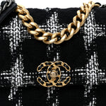 Tweed Quilted Medium Chanel 19 Flap Black White