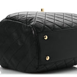 Lambskin Quilted Drawstring Bag Black