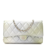 Metallic Goatskin Quilted Ombre Phone Holder Wallet on Removable Chain Grey Green