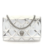 Metallic Calfskin Quilted Graffiti Skull Small Chain Crossbody Bag Silver