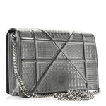 Metallic Patent Micro-Cannage Diorama Wallet on Chain Pouch Silver