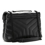 Calfskin Y Quilted Monogram Monochrome Small Loulou Chain Satchel Black