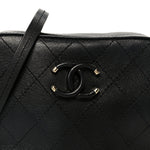 Calfskin Stitched Covered CC Camera Case Bag Black