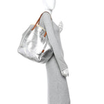 Metallic Lambskin Shearling Medium Phantom Cabas Reversible Tote Natural Silver