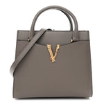 Grainy Calfskin Virtus Top Handle Tote Grey