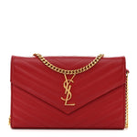 Grain De Poudre Matelasse Chevron Monogram Chain Wallet Red
