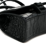 Shiny Calfskin Monochrome Crocodile Embossed Hourglass Top Handle Bag Mini Black