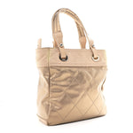 Metallic Coated Canvas Quilted Small Paris Biarritz Tote Gold