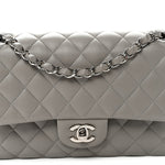 Lambskin Quilted Medium Double Flap Grey