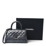 Metallic Aged Calfskin Quilted Mini Coco Handle Flap Charcoal