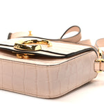 Calfskin Crocodile Embossed Mini C Double Carry Cement Pink