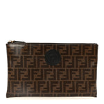 Glazed Fabric Vitello Century FF 1974 Stamp Patch Large Flat Pouch Mogano Panna Black
