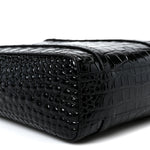 Shiny Calfskin Logo Crocodile Embossed XXS Everyday Tote  Black
