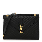 Grain De Poudre Matelasse Chevron Large Monogram Satchel Black