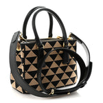 Jacquard Saffiano Triangolo Symbole Embroidered Mini Galleria Double Zip Tote Black Corda