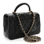 Lambskin Quilted Mini Top Handle Rectangular Flap Black