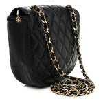 Lambskin Quilted Half Moon Flap Black