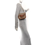 New Canvas Charisma Calfskin Crystal GG Monogram Mini Horsebit 1955 Shoulder Bag Camel Ebony