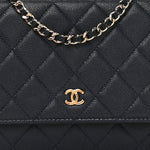 Caviar Quilted Wallet on Chain WOC Navy Blue