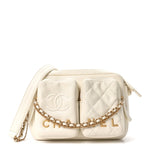 Calfskin Quilted Small Camera Case White