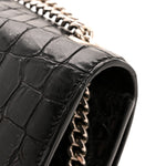 Calfskin Crocodile Embossed Small Classic Monogram Kate Tassel Satchel Black