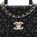 Washed Denim Quilted Coco Handle Clutch With Chain Black