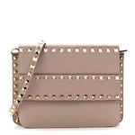 Grained Calfskin Small Rockstud Flap Crossbody Bag Poudre