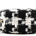 Tweed Quilted Round Clutch With Chain Black Ecru White