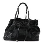 Aged Calfskin Pony Hair Quilted Small Miss Pony Drawstring Tote Black