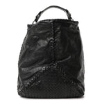 Grained Lambskin Intrecciato Large Shoulder Bag Black