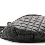 Lambskin Quilted Banane Waist Bag Fanny Pack Black