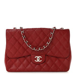 Caviar Quilted Jumbo Single Flap Dark Red