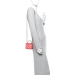 Lambskin Quilted Crystal Top Handle Mini Vanity Case With Chain Coral