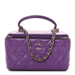Lambskin Quilted Small Top Handle Vanity Case With Chain Purple