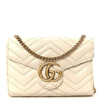 Calfskin Matelasse GG Marmont Chain Wallet Mystic White