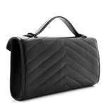 Lambskin Chevron Quilted Top Handle Envelope Clutch Black