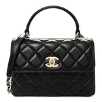 Lambskin Quilted Small Trendy CC Dual Handle Flap Bag Black