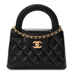 Shiny Aged Calfskin Quilted Nano Kelly Shopper Black