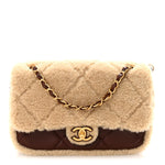 Shearling Lambskin Quilted Furry Coco Flap Beige Dark Brown